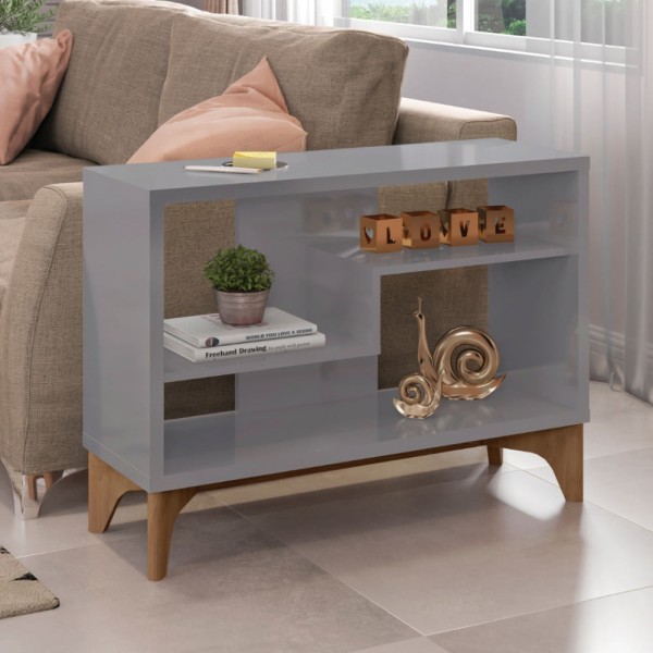 Encontraproduto.com.br - Estante Para Livro Decorativa Loft Caemmun - Cinza Brilho/Natture