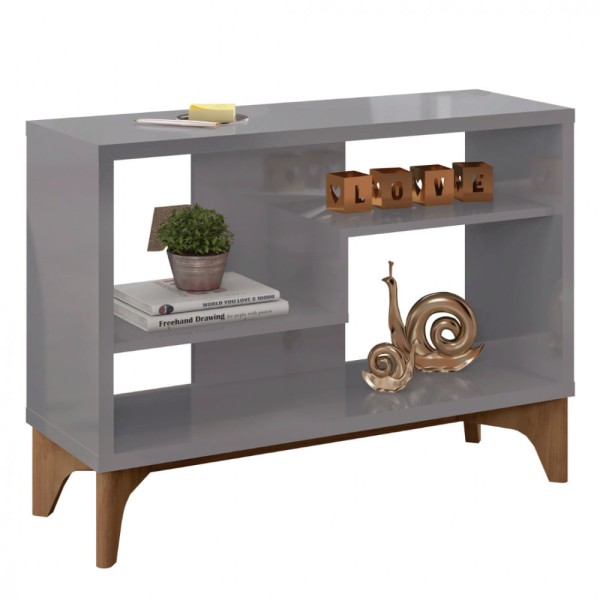 Encontraproduto.com.br - Estante Para Livro Decorativa Loft Caemmun - Cinza Brilho/Natture