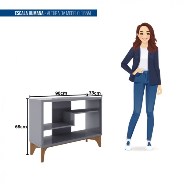 Encontraproduto.com.br - Estante Para Livro Decorativa Loft Caemmun - Cinza Brilho/Natture