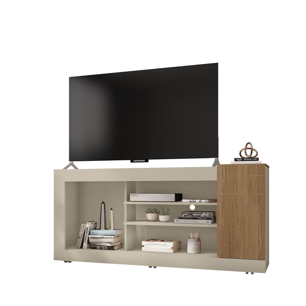 Encontraproduto.com.br - Rack para TV Goya até 50 Polegadas c/ 1 Porta e 4 Nichos Off White/Buriti - Caemmun