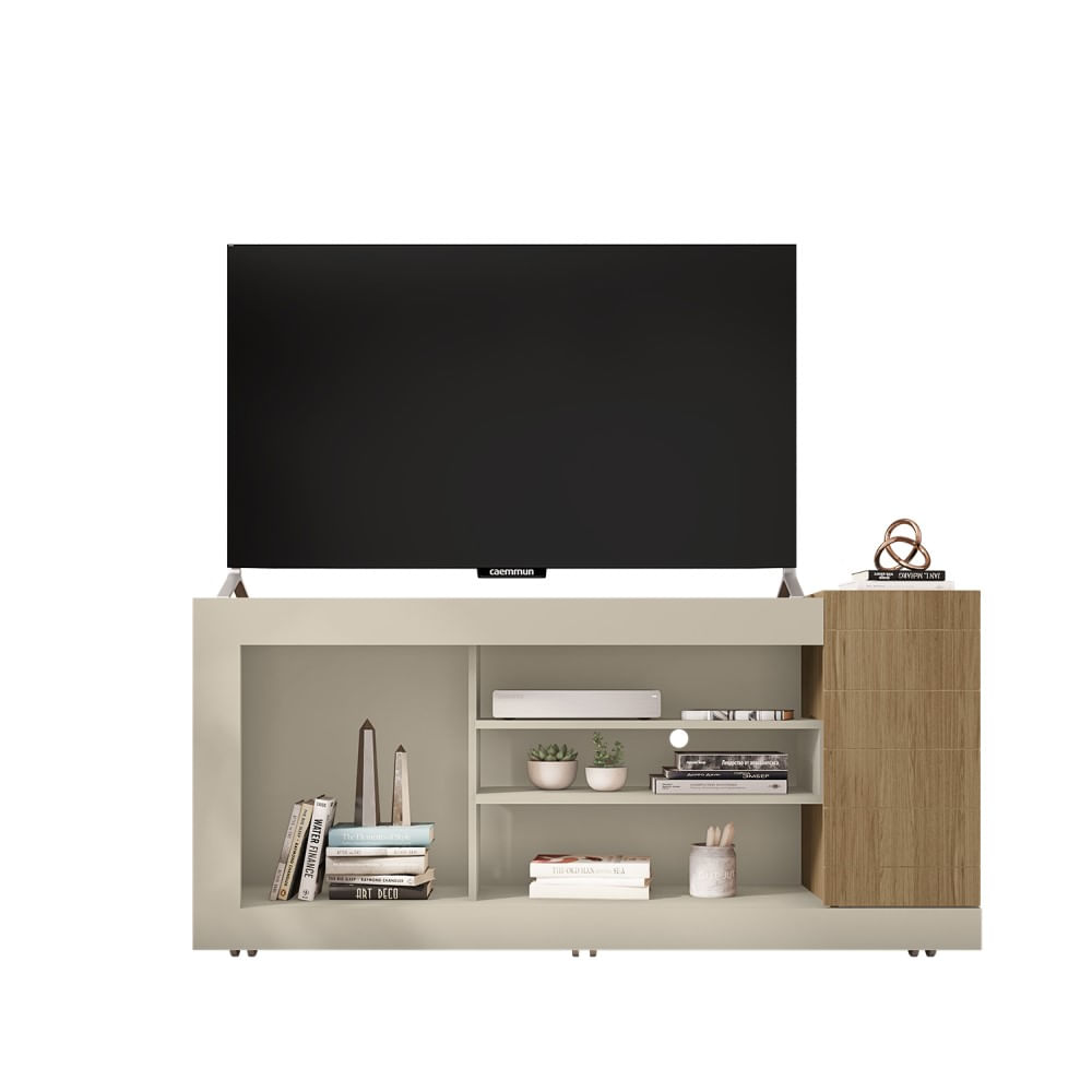 Encontraproduto.com.br - Rack para TV Goya até 50 Polegadas c/ 1 Porta e 4 Nichos Off White/Buriti - Caemmun