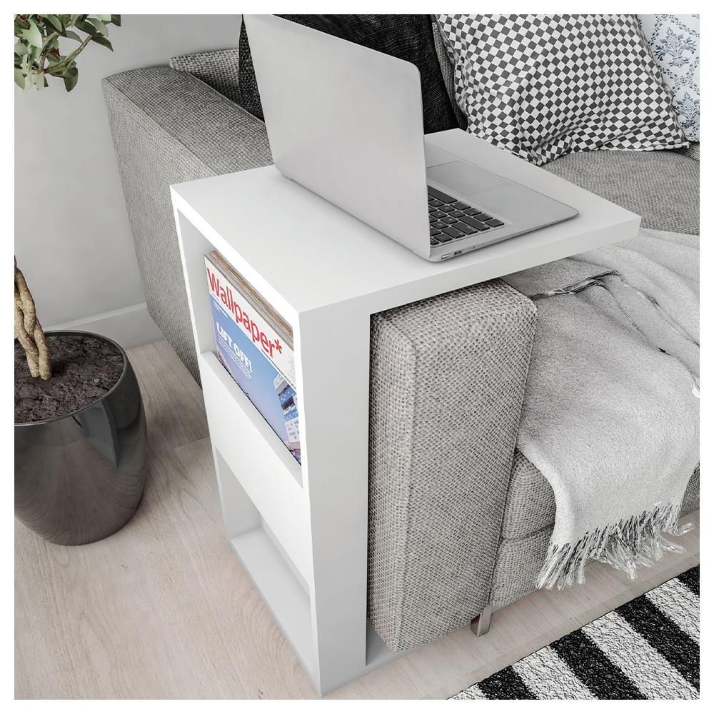 Encontraproduto.com.br - Mesa De Apoio Para Notebook E Sofá Branco Book Líder Design