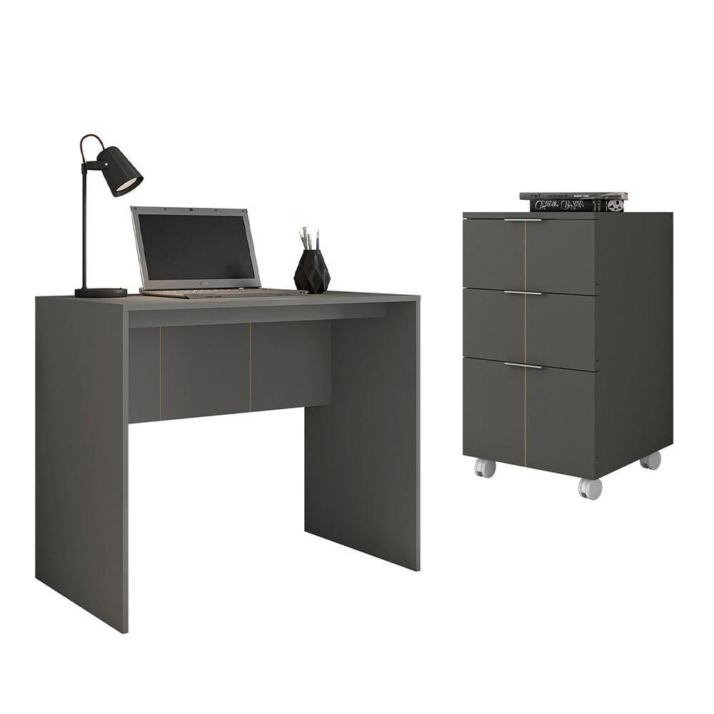 Kit Escritório 2 Peças Mesa E Gaveteiro Cubic Cinza Caemmun