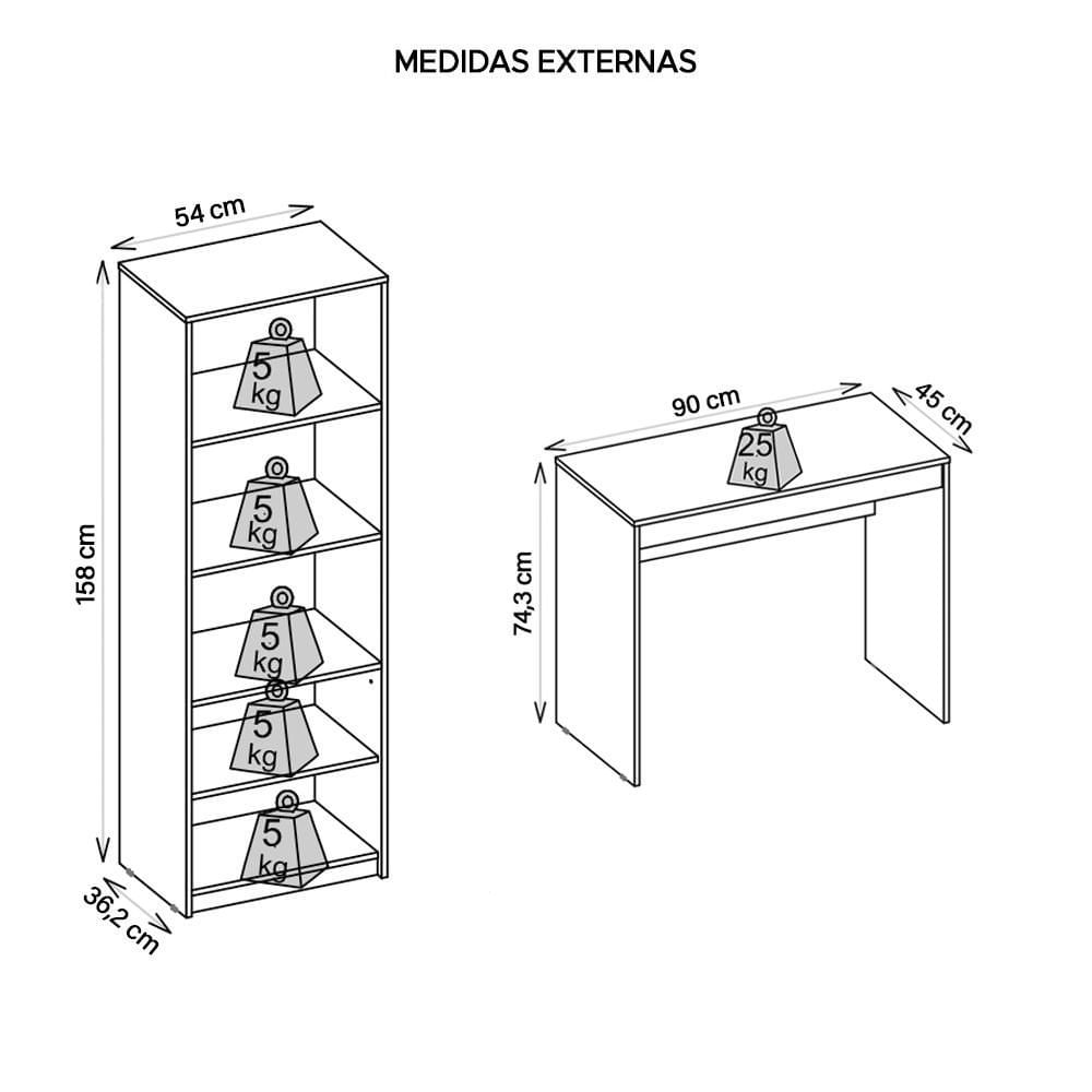 Kit Escritório Armário Alto E Mesa 90 Recta Marrom Caemmun
