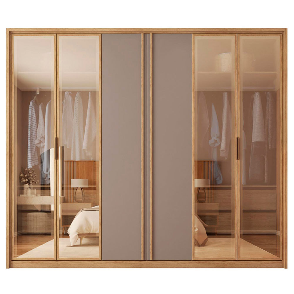 Encontraproduto.com.br - Guarda Roupa 6 Portas 4 Espelhos Marrom Diamond Caemmun