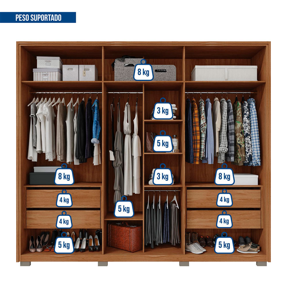 Encontraproduto.com.br - Guarda Roupa 6 Portas 4 Espelhos Marrom Diamond Caemmun