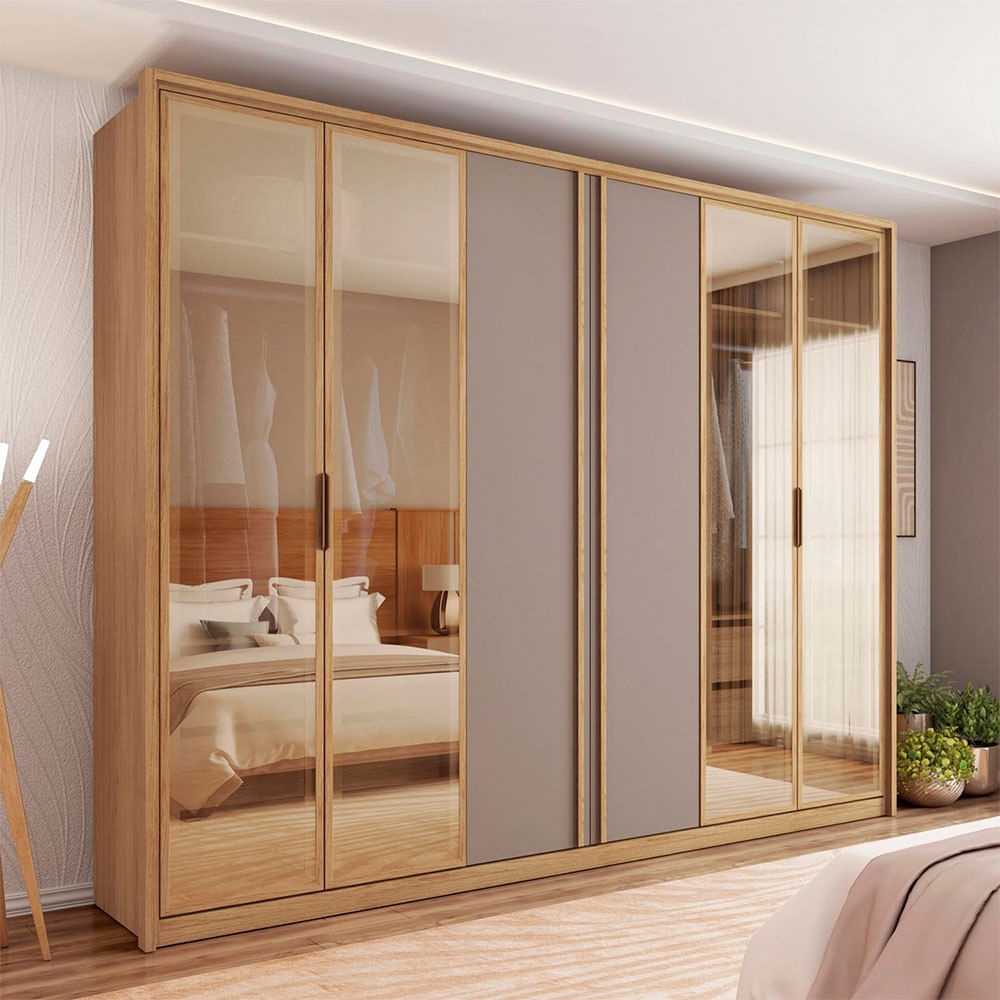 Encontraproduto.com.br - Guarda Roupa 6 Portas 4 Espelhos Marrom Diamond Caemmun