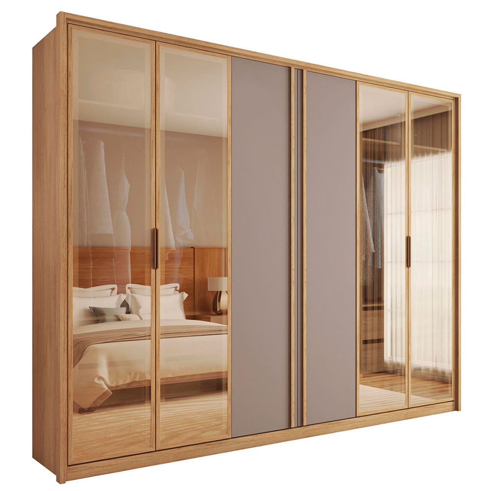 Encontraproduto.com.br - Guarda Roupa 6 Portas 4 Espelhos Marrom Diamond Caemmun