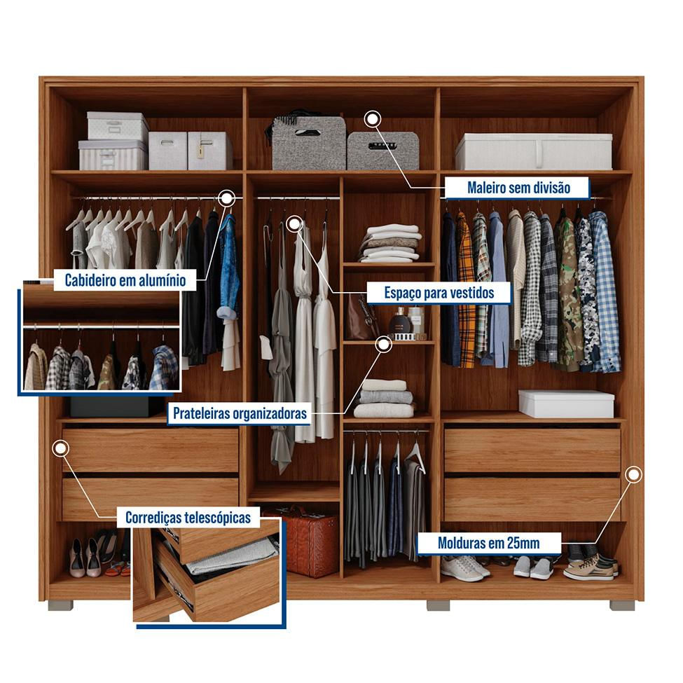 Encontraproduto.com.br - Guarda Roupa 6 Portas 4 Espelhos Marrom Diamond Caemmun