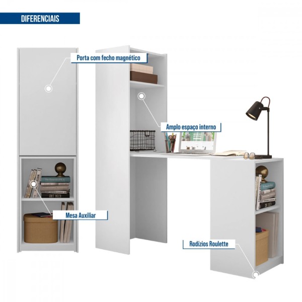 Encontraproduto.com.br - Armário Multiuso Com Mesa Auxiliar Mult Max Caemmun - Branco