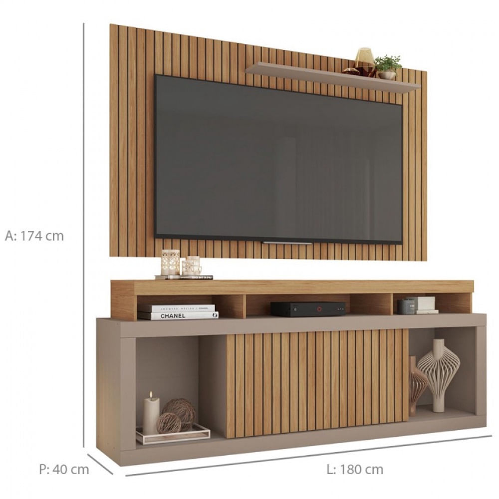 Encontraproduto.com.br - Rack Caemmun New Oscar Com Painel 1,8 Metros Buruti/fendi