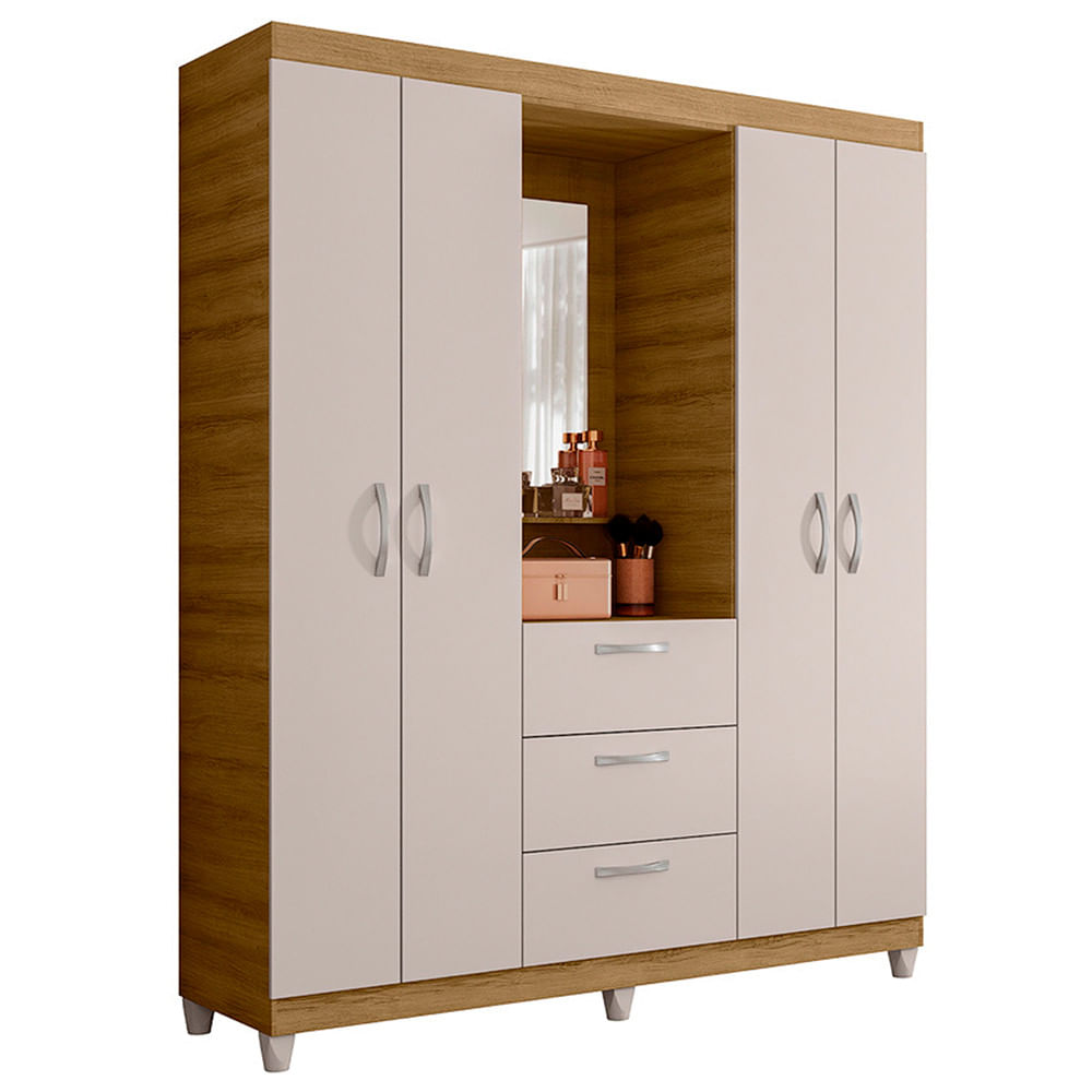 Encontraproduto.com.br - Guarda Roupa Casal 4 Portas 3 Gavetas Capelinha com Espelho Clapton Caemmun