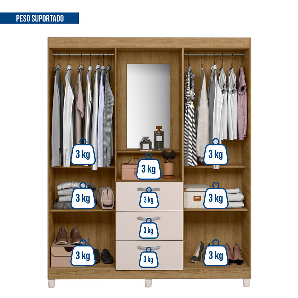 Encontraproduto.com.br - Guarda Roupa Casal 4 Portas 3 Gavetas Capelinha com Espelho Clapton Caemmun