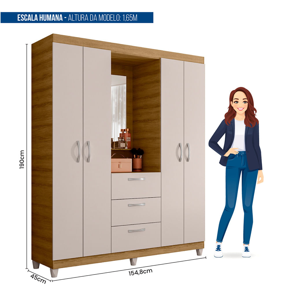 Encontraproduto.com.br - Guarda Roupa Casal 4 Portas 3 Gavetas Capelinha com Espelho Clapton Caemmun