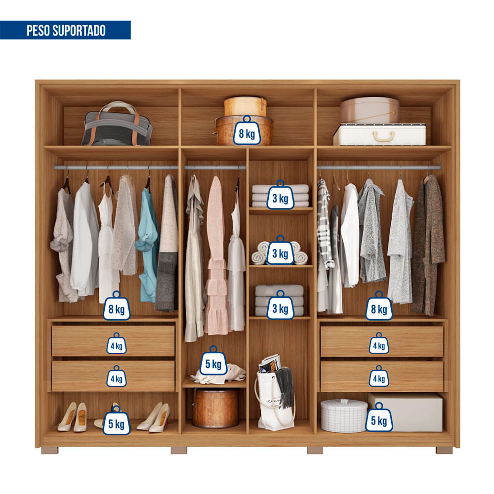 Encontraproduto.com.br - Guarda-roupa Casal Orfeus 6 Portas 4 Gavetas Com Espelho