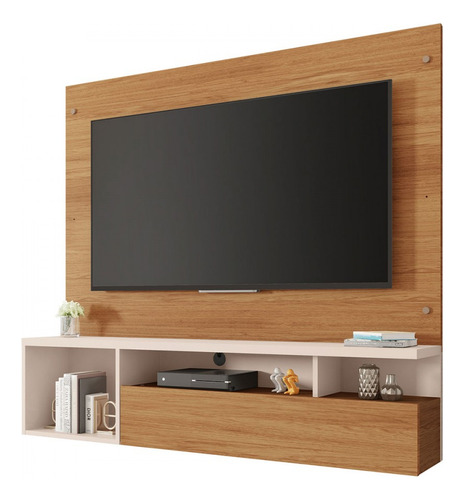 Painel Para Tv 55 Pol Com Bancada Suspensa 136cm Brasil Freijó Off White Caemmun