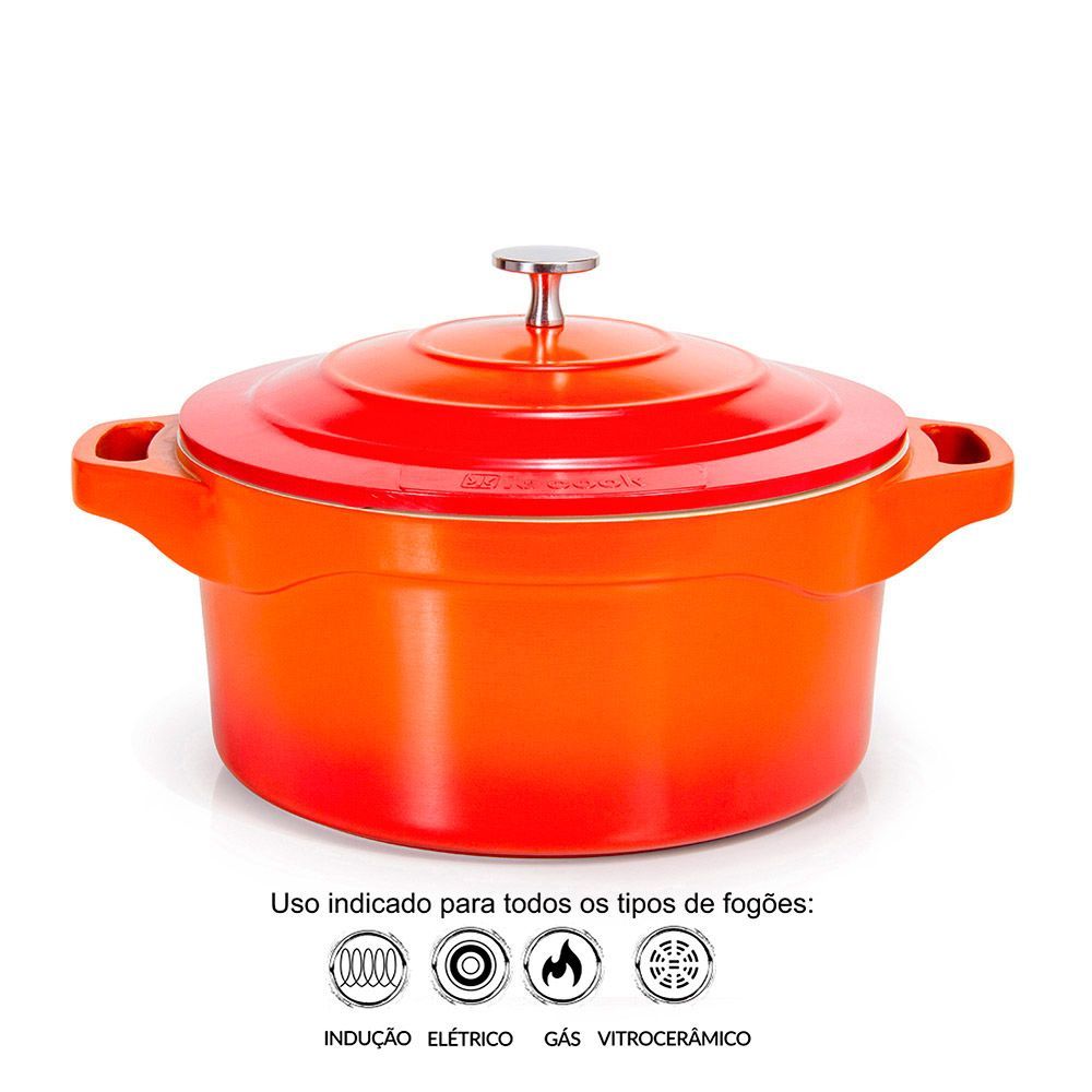 Encontraproduto.com.br - Panela Caçarola Le Cook com Revestimento Cerâmico Laranja 28cm LC1804