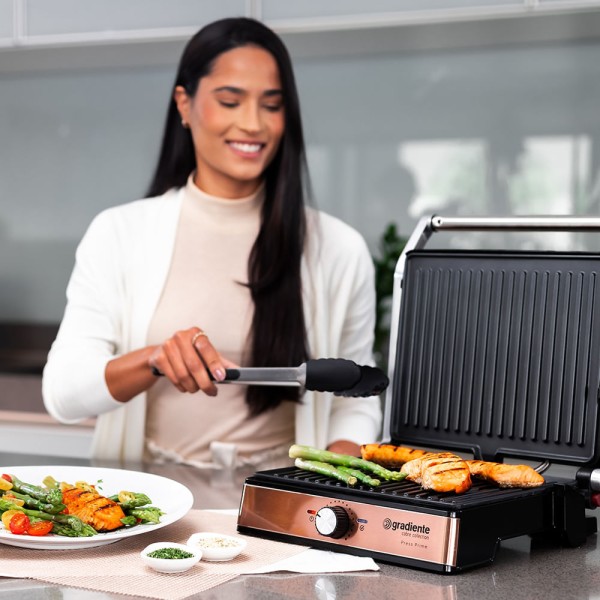 Encontraproduto.com.br - Grill Press Prime Inox Gradiente 2000W Pggr152 Cobre 110V