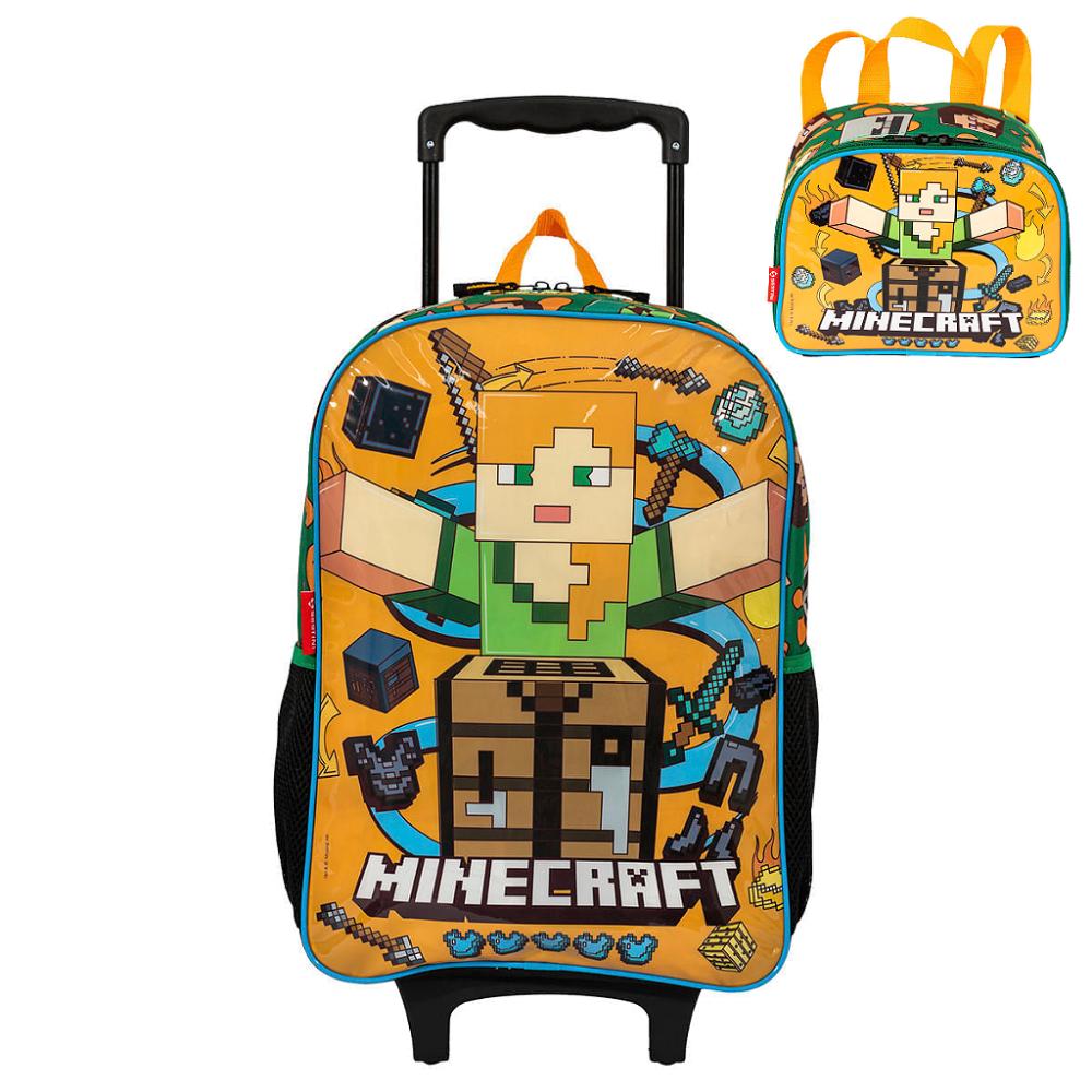 Kit Mochila Rodinha Lanheira Sestini Minecraft Funtage Verde
