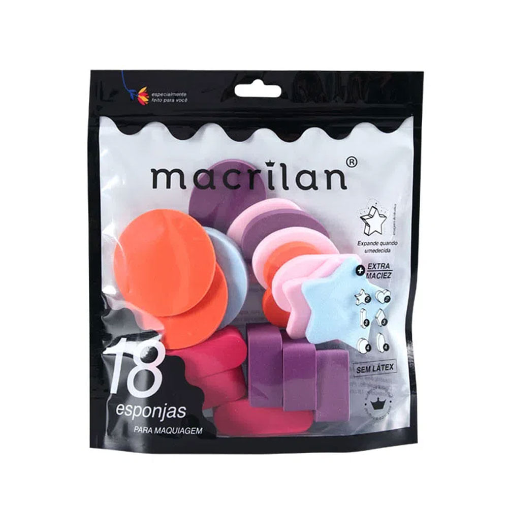 Encontraproduto.com.br - Kit Com 18 Esponjas Para Maquiagem Macrilan