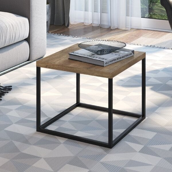 Encontraproduto.com.br - Mesa De Centro Para Sala Industrial Estrutura Em Metal 40 Cm Cor:vermont Com Preto Fosco Vermont Com Preto Fosco