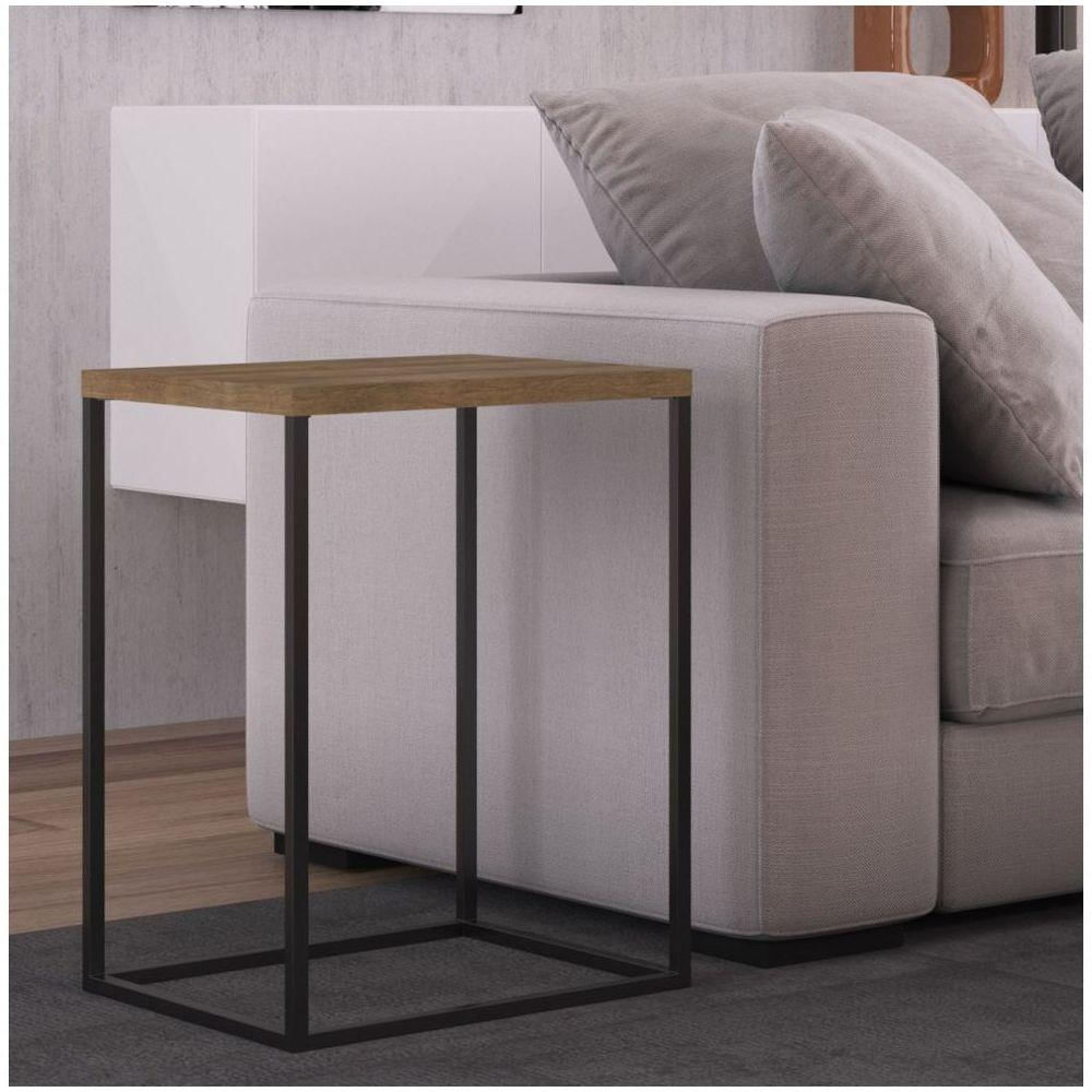 Encontraproduto.com.br - Mesa Lateral Quadrada Cube Artesano 40 Cm (largura) Em Mdp Estrutura Preta Em Aço Vermont