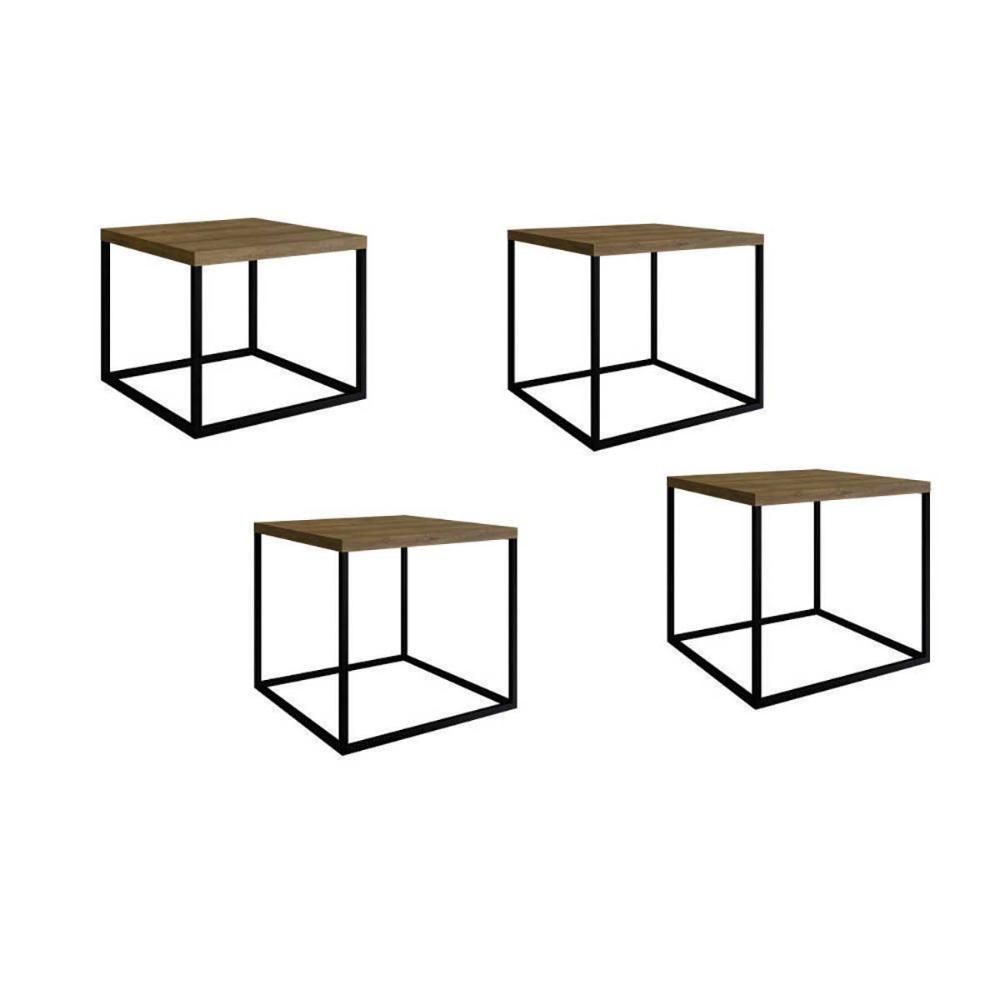 Conjunto 4 Mesas De Centro Para Sala Industrial Quadradas Com Preto Fosco Vermont Com Preto Fosco