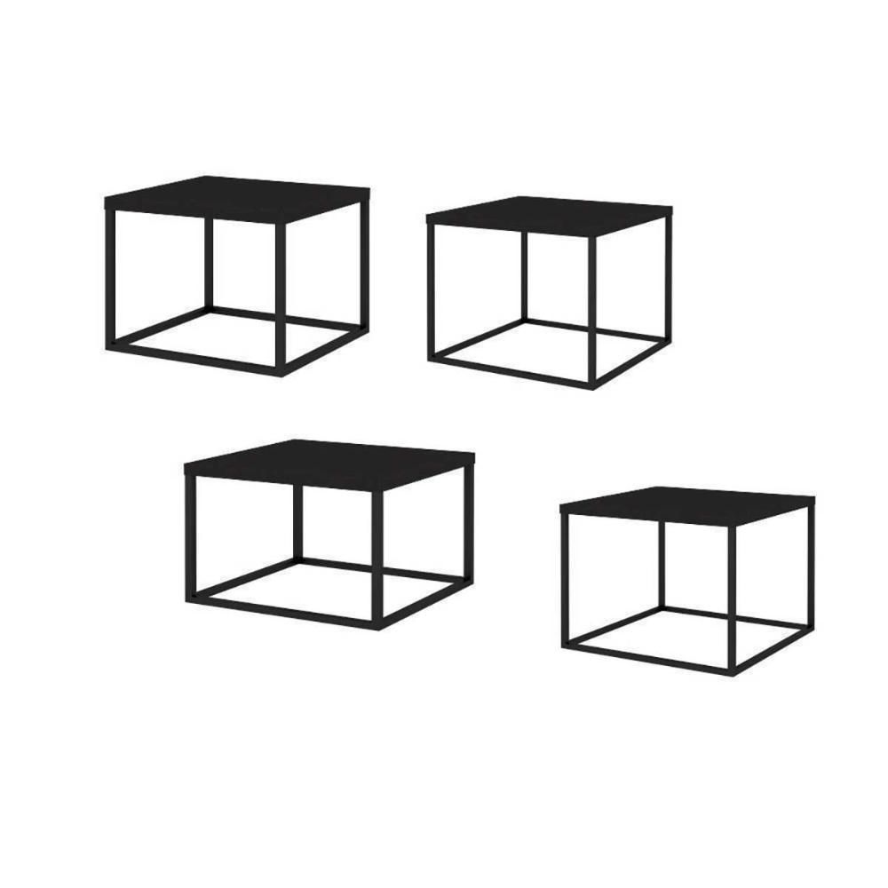 Conjunto 4 Mesas De Centro Para Sala Industrial Quadradas Cor:preto Preto