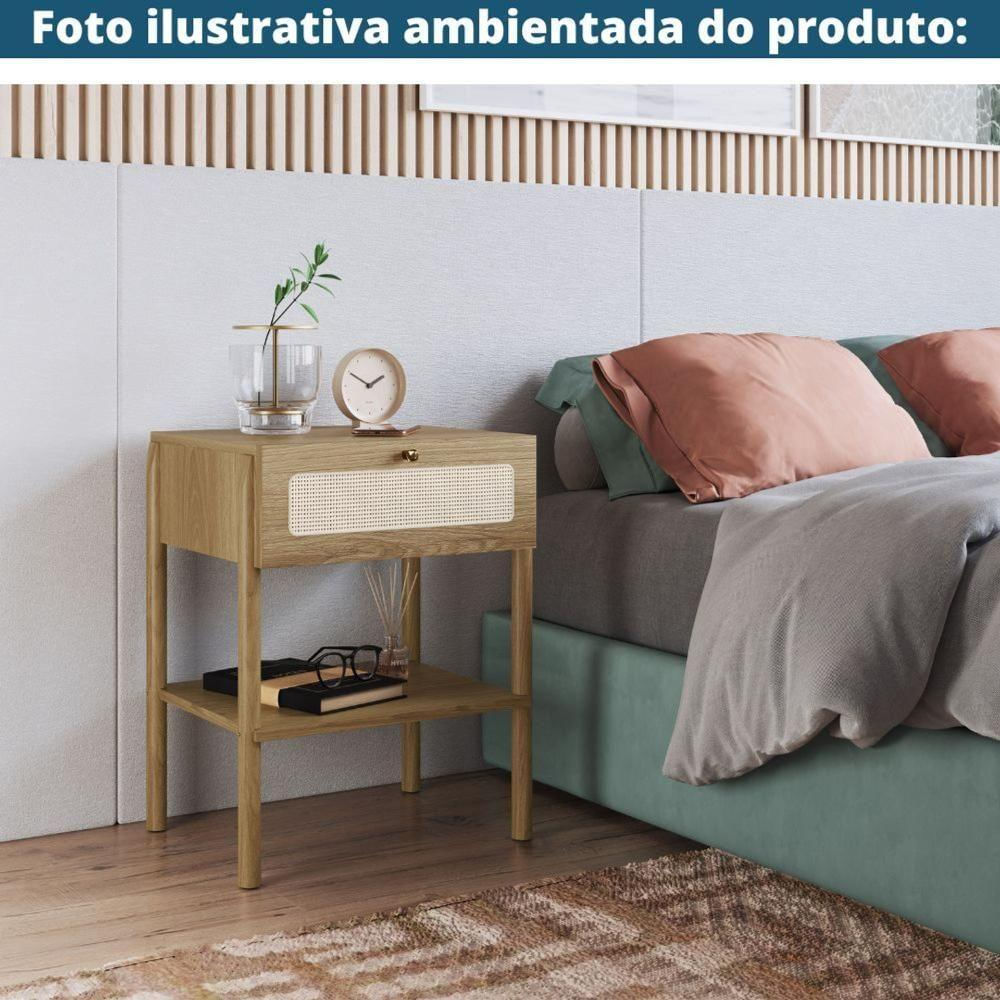 Mesa De Cabeceira Para Quarto Com Tela Sintética E Gaveta Cor:hanover Com Roble Hanover Com Roble
