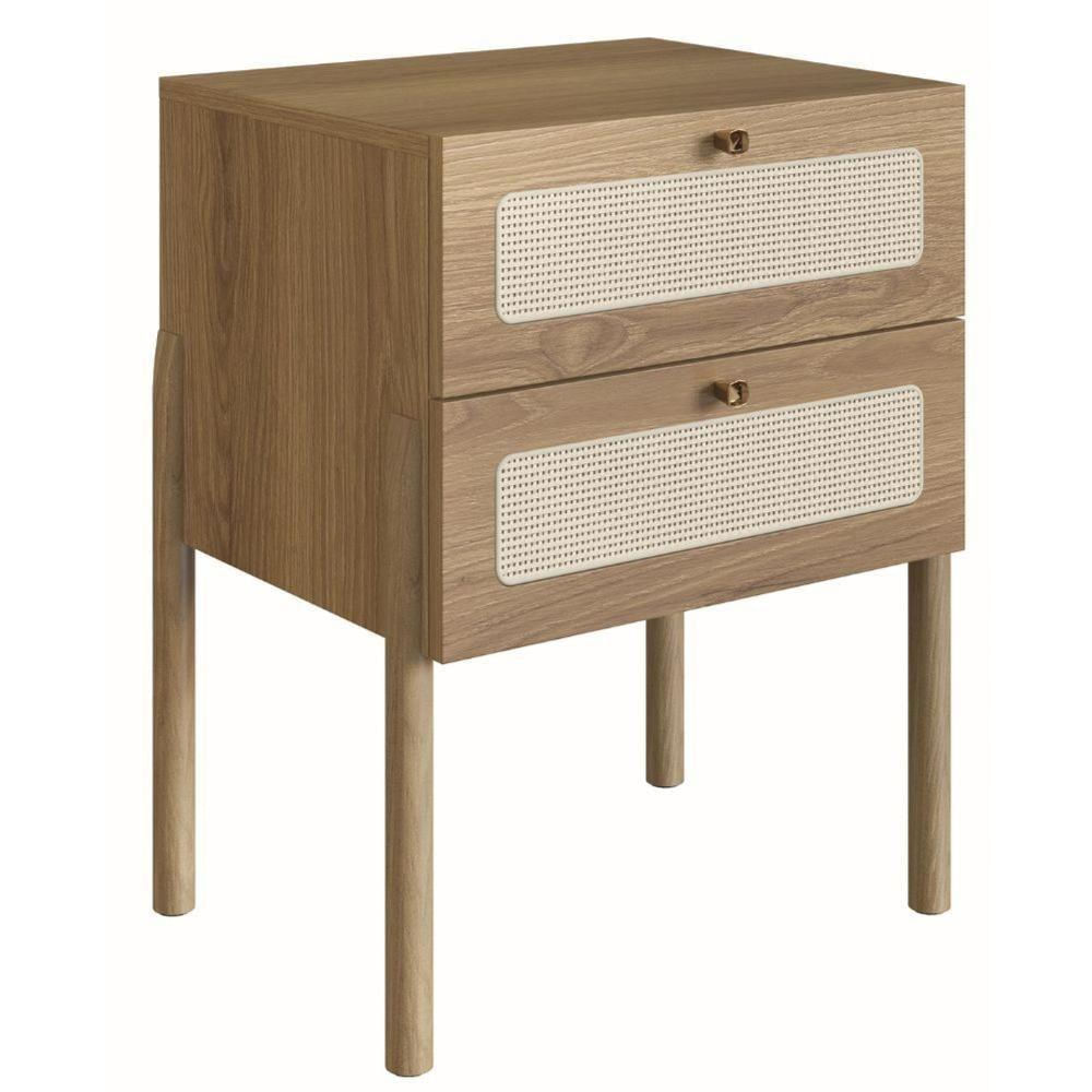 Mesa De Cabeceira Retrô Com Tela Sintética E 2 Gavetas Cor:hanover Com Roble Hanover Com Roble
