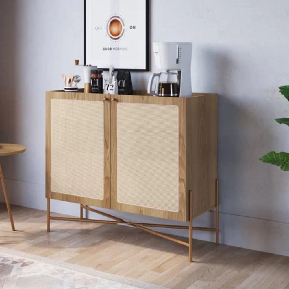 Balcão Bar 2 Portas 93cm Palhinha Pé Metal Oslo