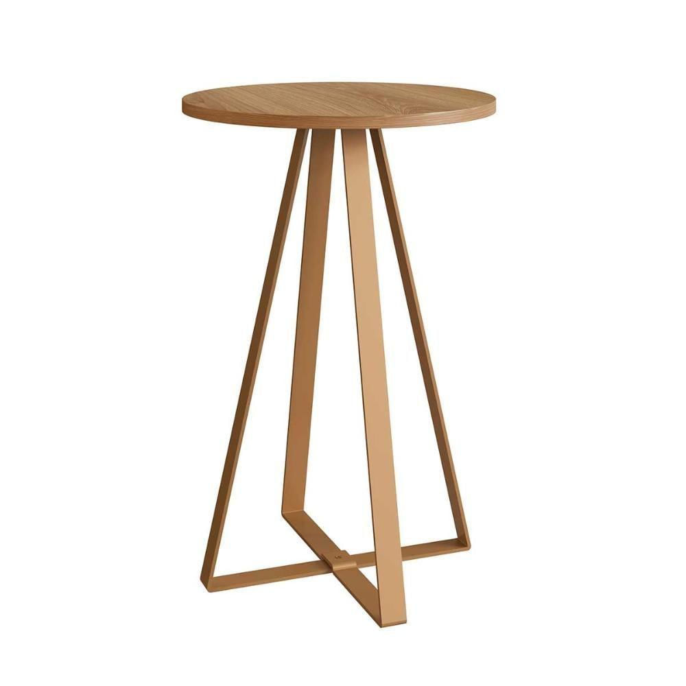 Mesa Lateral Redonda Industrial Artesano 40 Cm (largura) Em Mdp Mel Estrutura Metalica Aço Dourado