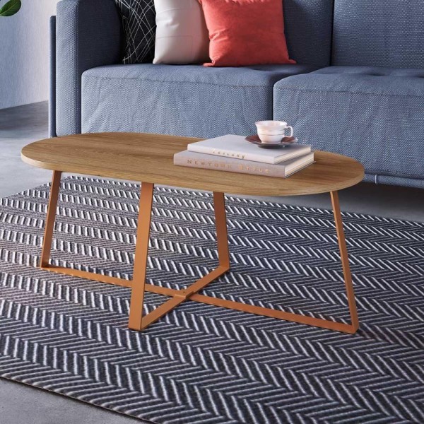 Encontraproduto.com.br - Mesa De Centro Retangular Artesano 90 Cm (largura) Em Mdp Bp Estrutura Metálica Em Aço Dourado