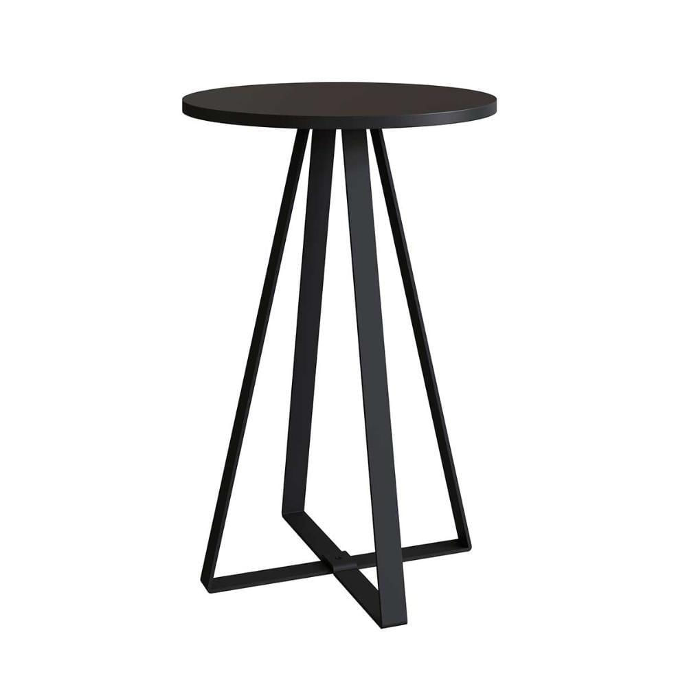 Mesa Lateral Redonda Industrial Artesano 40 Cm (largura) Em Mdp Preto Estrutura Metalica Aço Preto
