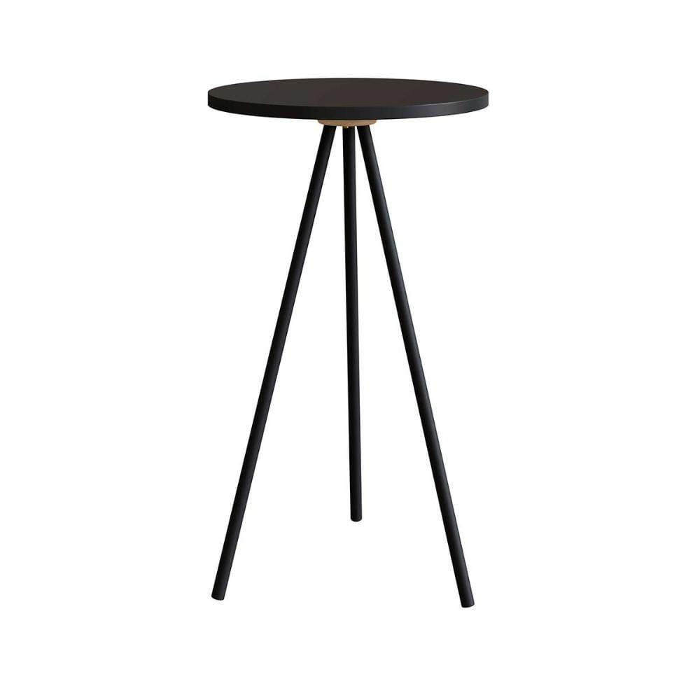 Mesa Lateral Redonda Artesano 58,5 Cm (altura) Em Mdp Preto Estrutura Metálica Em Aço Preto