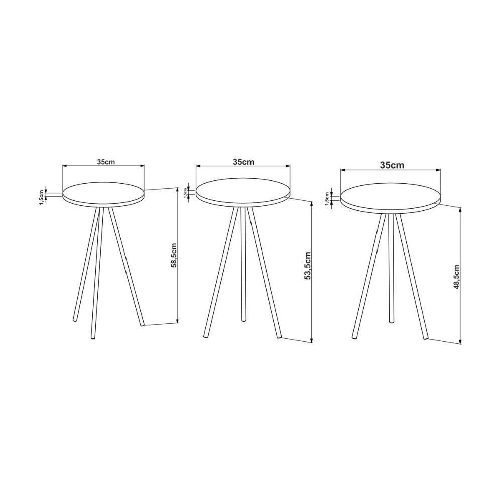 Encontraproduto.com.br - Kit Com 3 Mesas Laterais Para Sala Retrô Com Pés Em Aço Cor:preto Preto