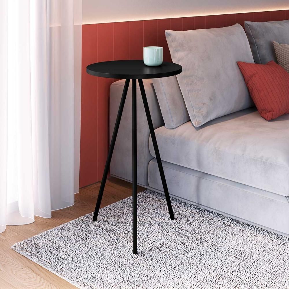 Encontraproduto.com.br - Kit Com 3 Mesas Laterais Para Sala Retrô Com Pés Em Aço Cor:preto Preto