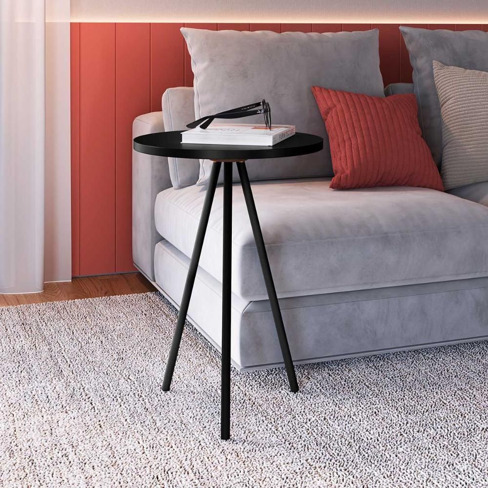 Encontraproduto.com.br - Kit Com 3 Mesas Laterais Para Sala Retrô Com Pés Em Aço Cor:preto Preto