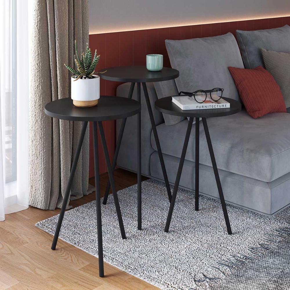 Encontraproduto.com.br - Kit Com 3 Mesas Laterais Para Sala Retrô Com Pés Em Aço Cor:preto Preto