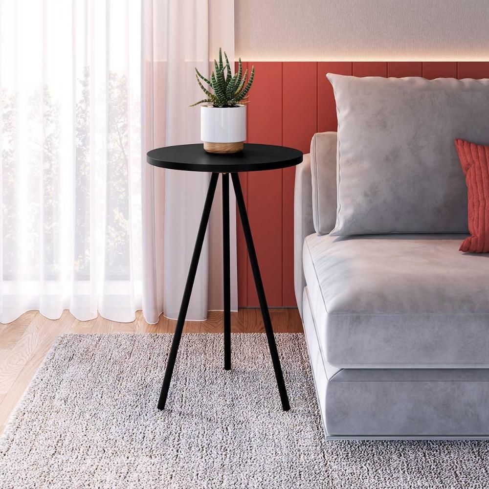 Encontraproduto.com.br - Kit Com 3 Mesas Laterais Para Sala Retrô Com Pés Em Aço Cor:preto Preto