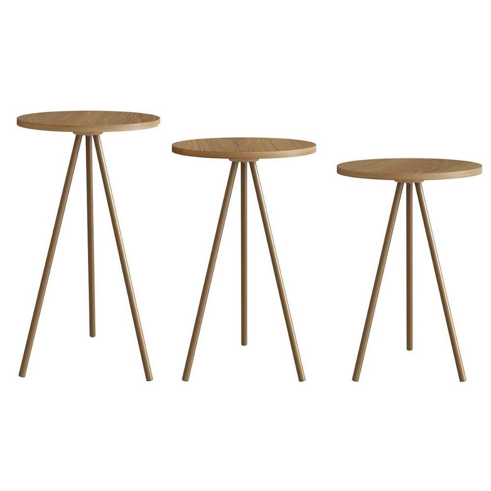 Encontraproduto.com.br - Kit Com 3 Mesas Laterais Para Sala Retrô Com Pés Em Aço Cor:hanover Com Dourado Hanover Com Dourado