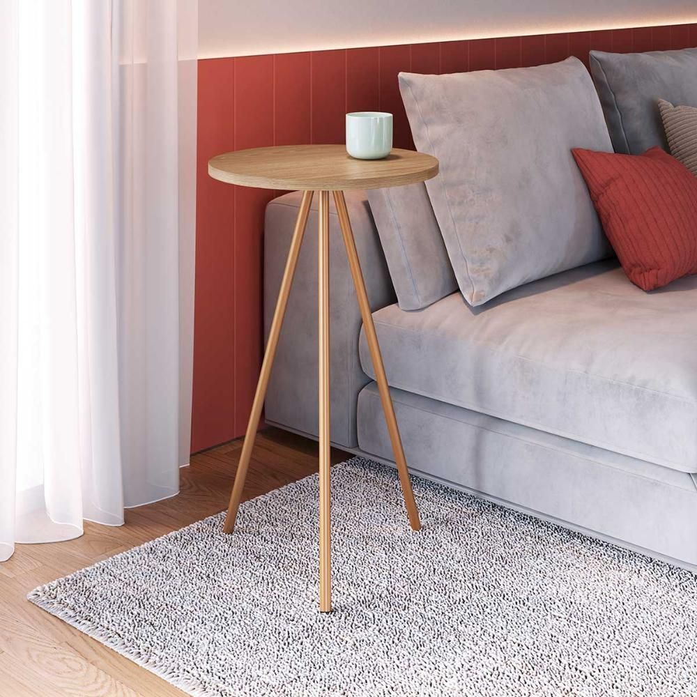 Encontraproduto.com.br - Kit Com 3 Mesas Laterais Para Sala Retrô Com Pés Em Aço Cor:hanover Com Dourado Hanover Com Dourado