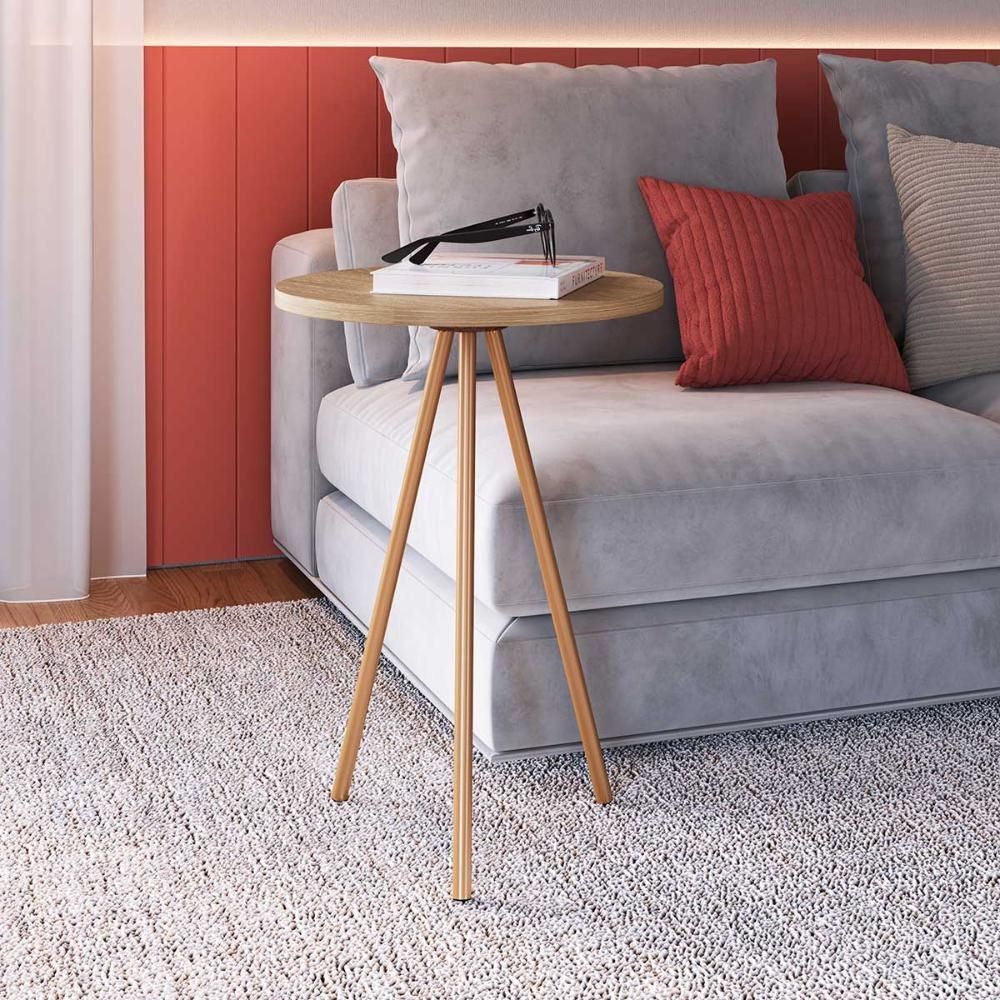 Encontraproduto.com.br - Kit Com 3 Mesas Laterais Para Sala Retrô Com Pés Em Aço Cor:hanover Com Dourado Hanover Com Dourado