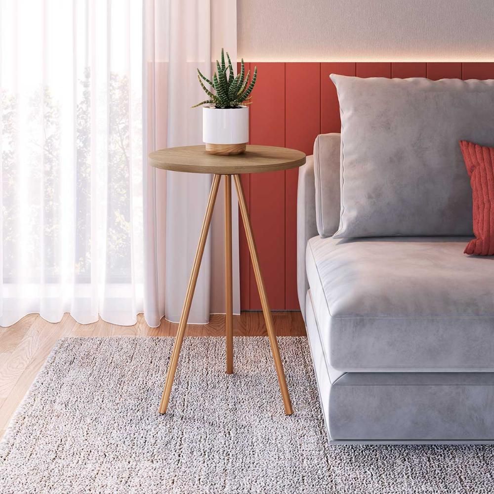 Encontraproduto.com.br - Kit Com 3 Mesas Laterais Para Sala Retrô Com Pés Em Aço Cor:hanover Com Dourado Hanover Com Dourado