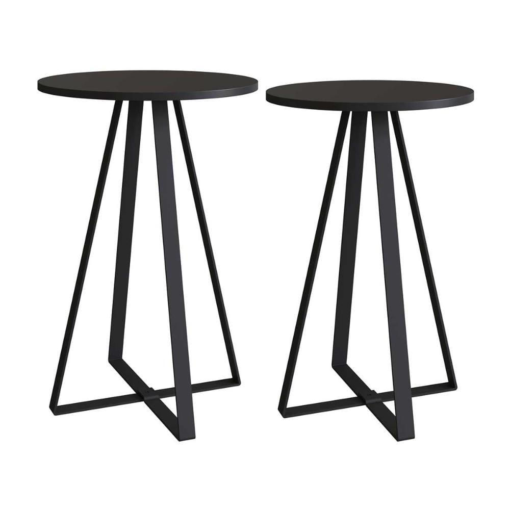 Kit Com 2 Mesas Laterais Para Sala Com Estrutura Em Aço Cor:preto Preto
