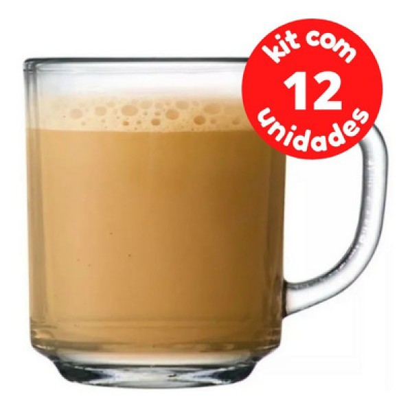 Kit C/12 Canecas Vidro Apple Lisa 250ml Vitrize -