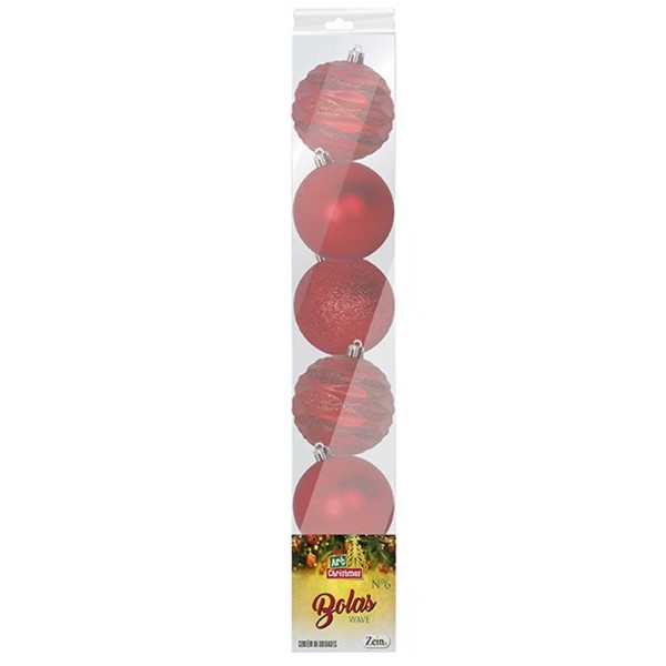 Encontraproduto.com.br - Bola de Natal Nº6 Wave Vermeha c/6 - Art Christmas
