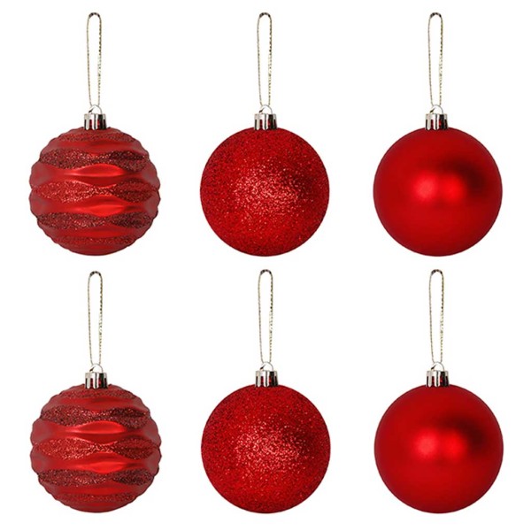 Encontraproduto.com.br - Bola de Natal Nº6 Wave Vermeha c/6 - Art Christmas