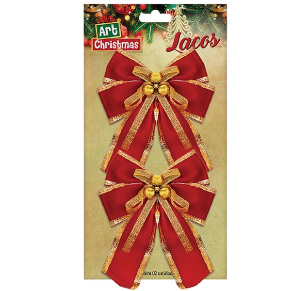 Encontraproduto.com.br - Laços Natalinos com Borda Dourada c/2 - Art Christmas