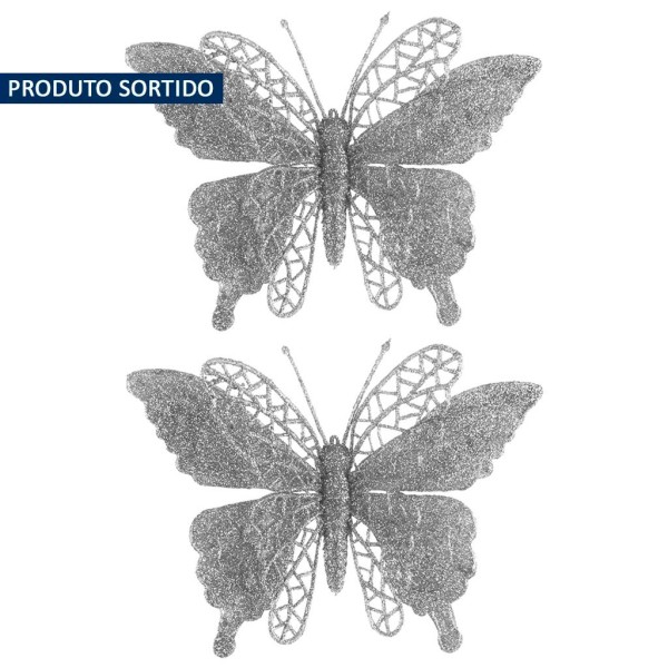 Encontraproduto.com.br - Enfeite Natal Borboleta Glitter c/2 Sortido - Zein